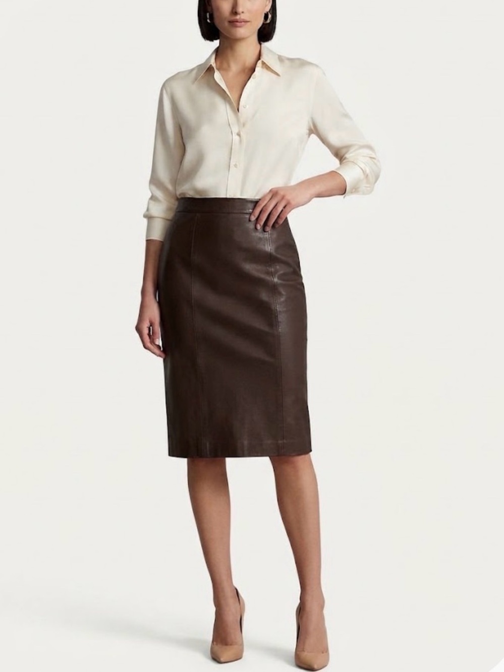 St. John Collection Brown Leather Pencil Skirt Size 12